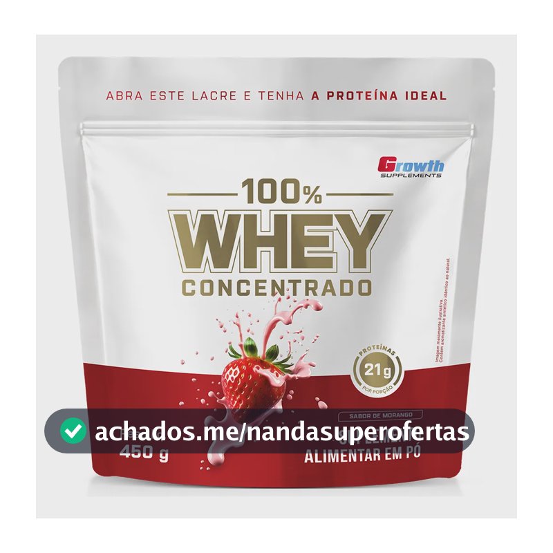 100% Whey Concentrado 450g Growth Supplements Morango