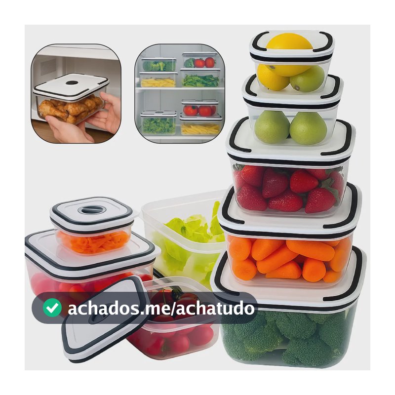 Kit 5 Potes Herméticos Com Tampas De Vedação Para Frezzer E Micro-ondas Quadrado - Aero Home