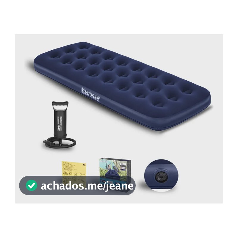 Colchão Inflável Solteiro Camping 150kg + Bomba Ar Bestway Cor Azul