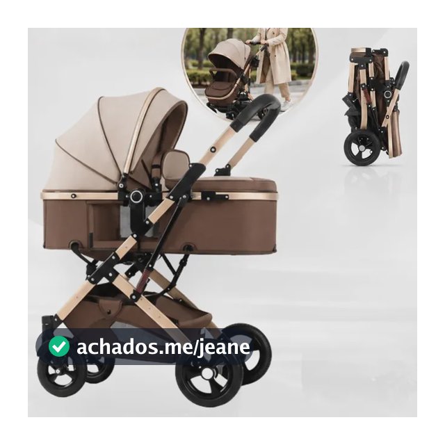 Carrinho Com Moises Bebe Dobrável Com Amortecedor Reclinável Marrom