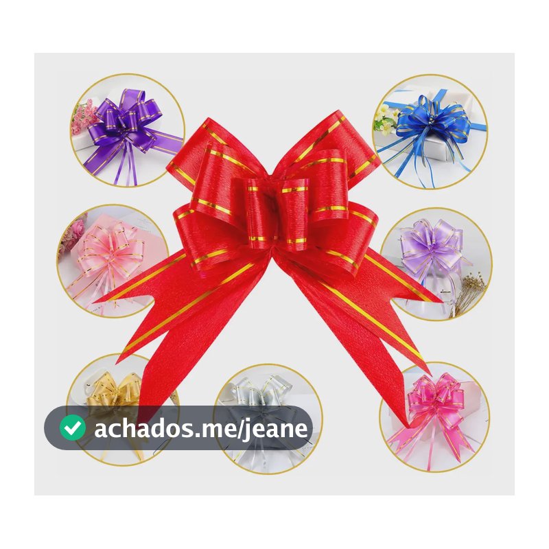 Laço Fácil Mágico Grande Para Presente Pronto 100 Unidades Sortido (vermelho, Azul, Rosa, Roxo E Dourado) Liso Com Faixas Douradas Sortido