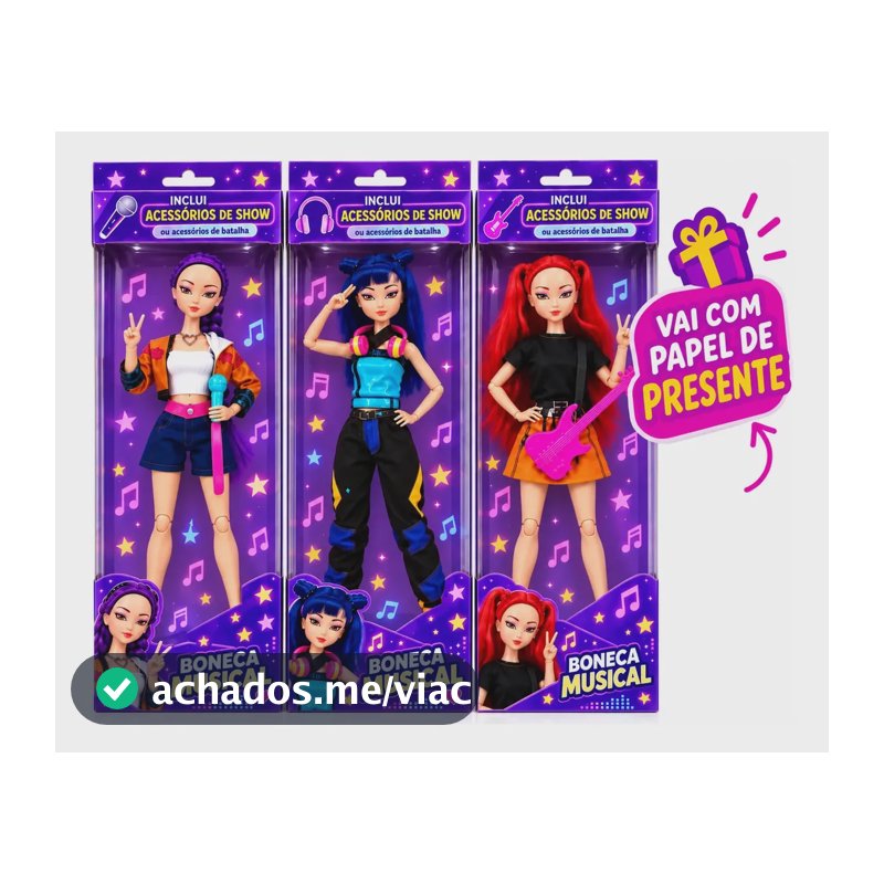 Kit 3 Bonecas Guerreiras Kpop Articuladas Musical Rumi