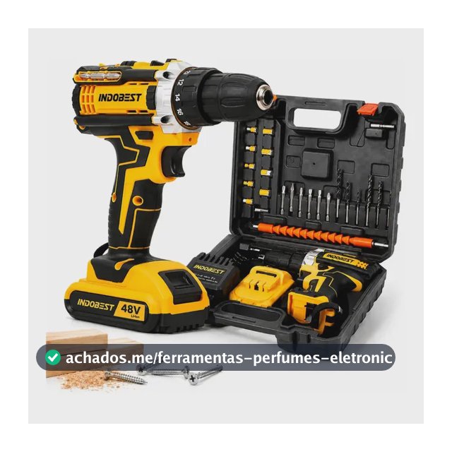 Parafusadeira Furadeira Sem Fio VLX 48V, Kit Completo Com 2 Baterias e Maleta