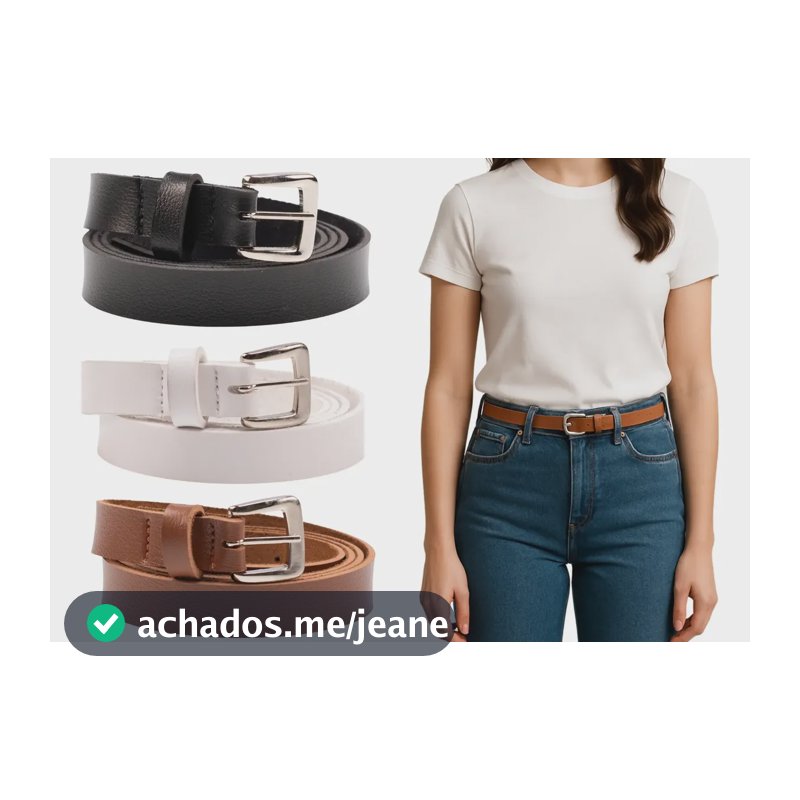 Kit 3 Cintos Femininos Fino Com Fivela Metálica Preto,branco,caramelo Lisa Adulto