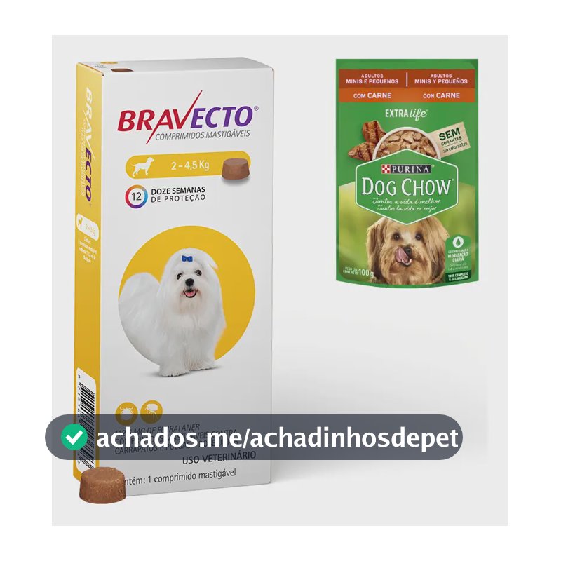 Antipulgas Carrapato Bravecto Cães 2a4,5kg  + Brinde Sache