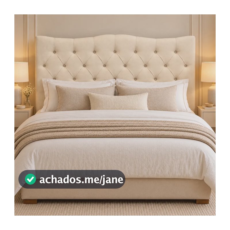 Cabeceira Casal Cama Box 140 Estofado Bege Premium Capitonê Bege