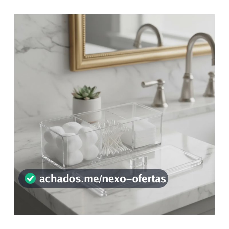 Organizador Acrílico Porta Algodão Cotonete Maquiagem Tampa Transparente