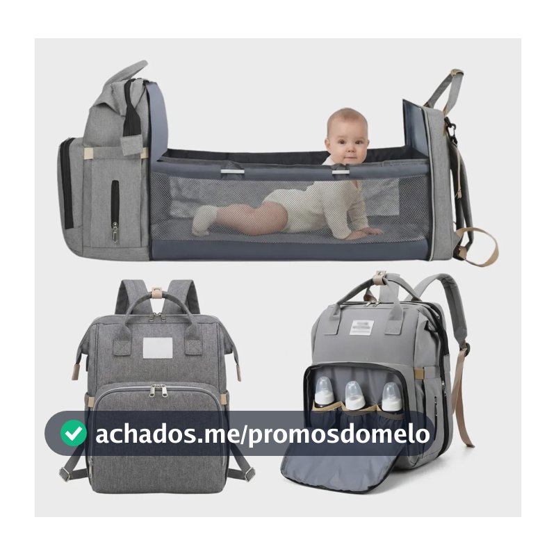 Mochila Bolsa Maternidade Térmica C/berço E Troca Bebê Cinza Cinza-claro