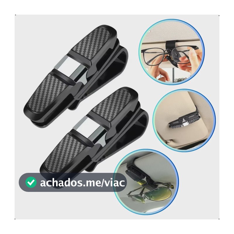 Kit 2 Porta Óculos Carro Suporte Quebra Sol Veicular Clips Preto
