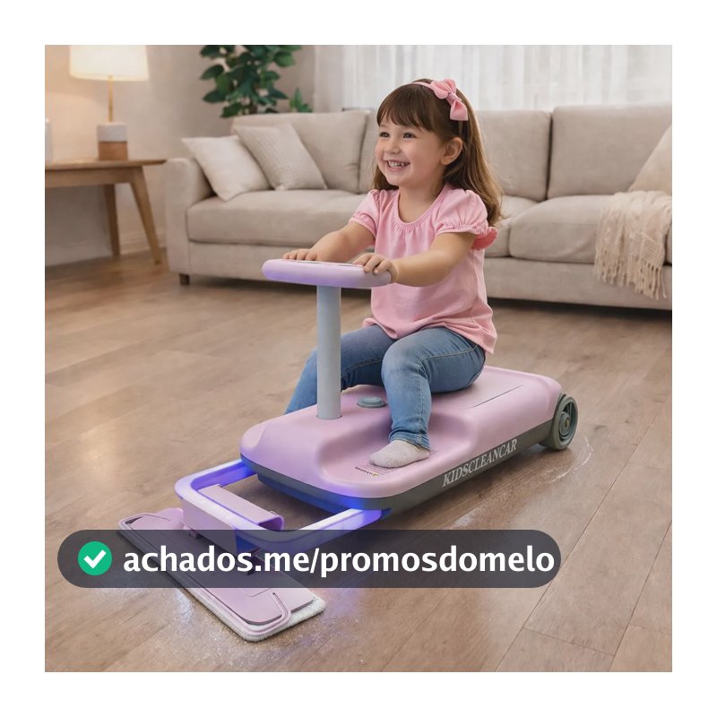 Carrinho Infantil Elétrico 2em1 Com Mop Para Brincar Em Casa Rosa