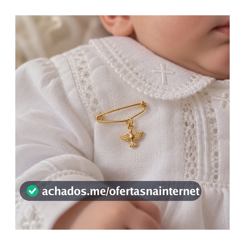 Alfinete Batismo Bebê Espírito Santo Banhado Ouro 18k Dourado