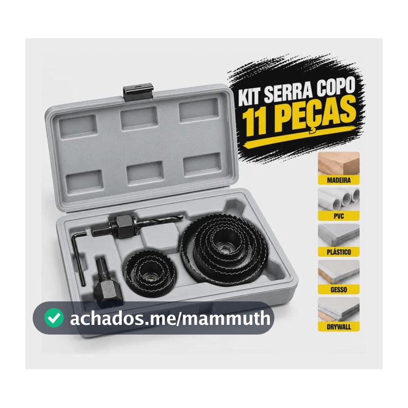 Kit Serra Copo 11 Pçs Aço Carbono 19-64mm Reforçado Broca