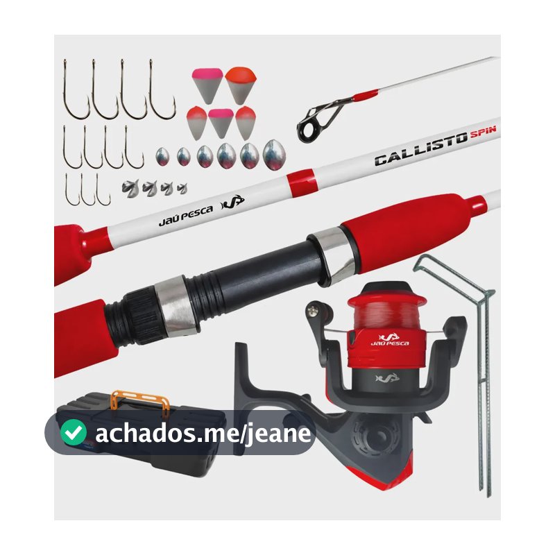 Kit Jau Pesca Completa  Vara + Molinete Jp250 C/ Linha 160 Vermelho