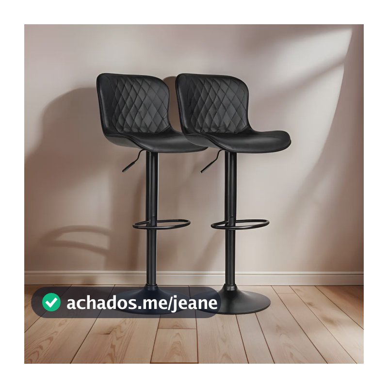Banqueta Alta Giratória Prime Office Preta Cozinha Americana 2 Unid