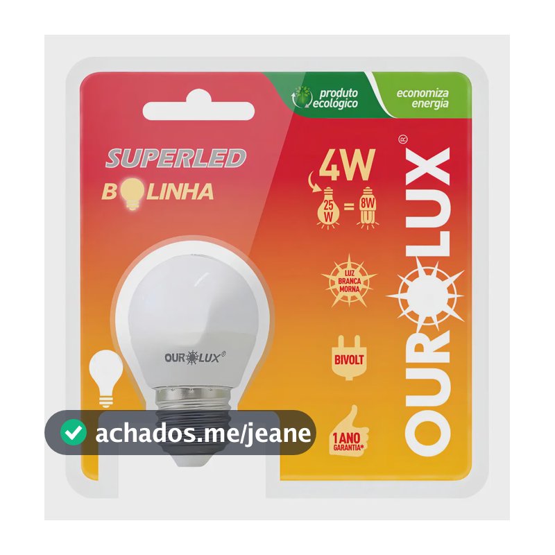 Kit 5 Lâmpadas LED Ourolux Bolinha G45 4W Bivolt E27 Branco Frio