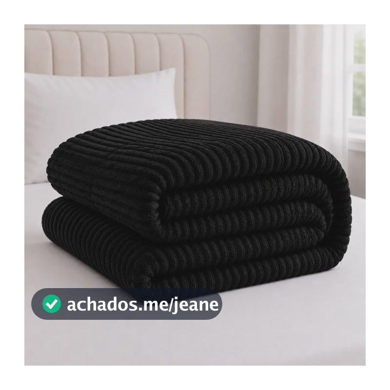 Manta Coberta Soft Casal Padrão Canelada Antialergica Macia 650 G Preto