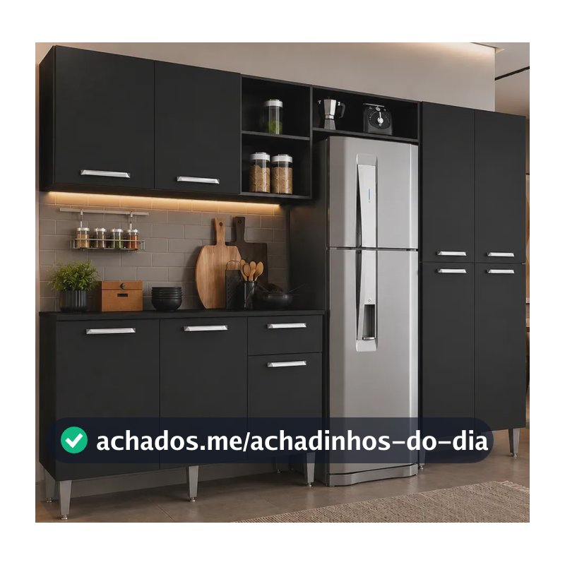 Armário de Cozinha Compacta Pequim UP Multimóveis com Balcão - Preto