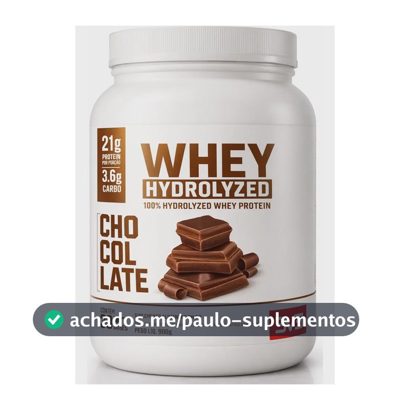 100% Whey Hidrolisado 900g Sabor Chocolate - Fórmula Exclusiva com Máxima Absorção e Concentração - 21g de Proteína por dose