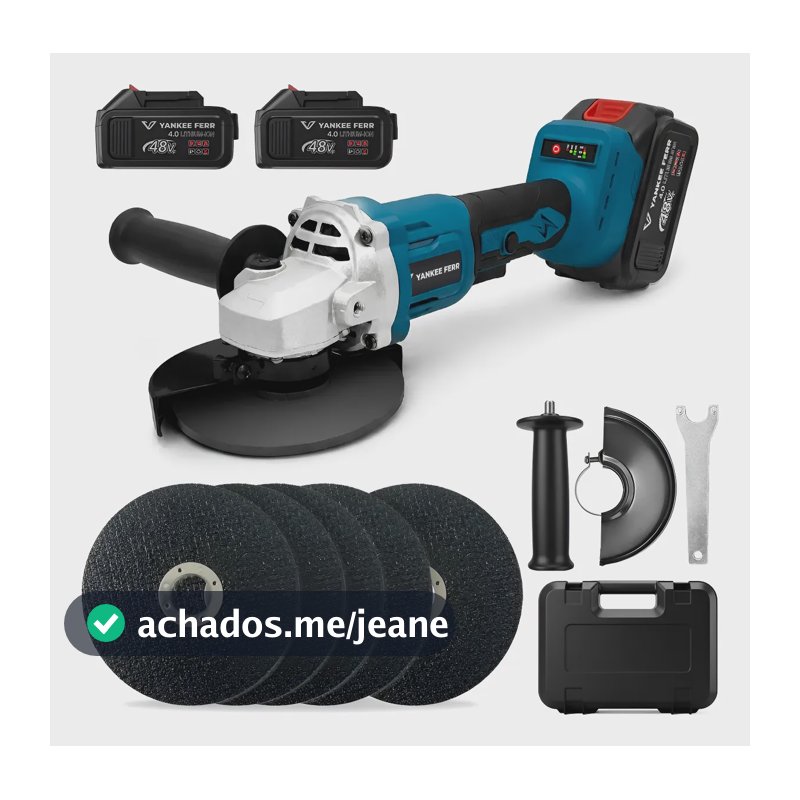 Esmerilhadeira Angular Sem Fio 48v 2 Baterias 5 Discos Kit Azul-aço 48v