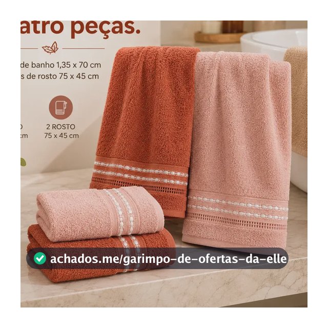 Kit 4 Toalhas Banho Self 2 Banho 2 Rosto Macia 100% Algodão Flamingo | Ferrugem Liso