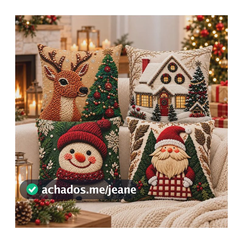Almofada De Natal Capa + Refil Enchimento Decoração Natalina Estampa 13 Capa Com Refil