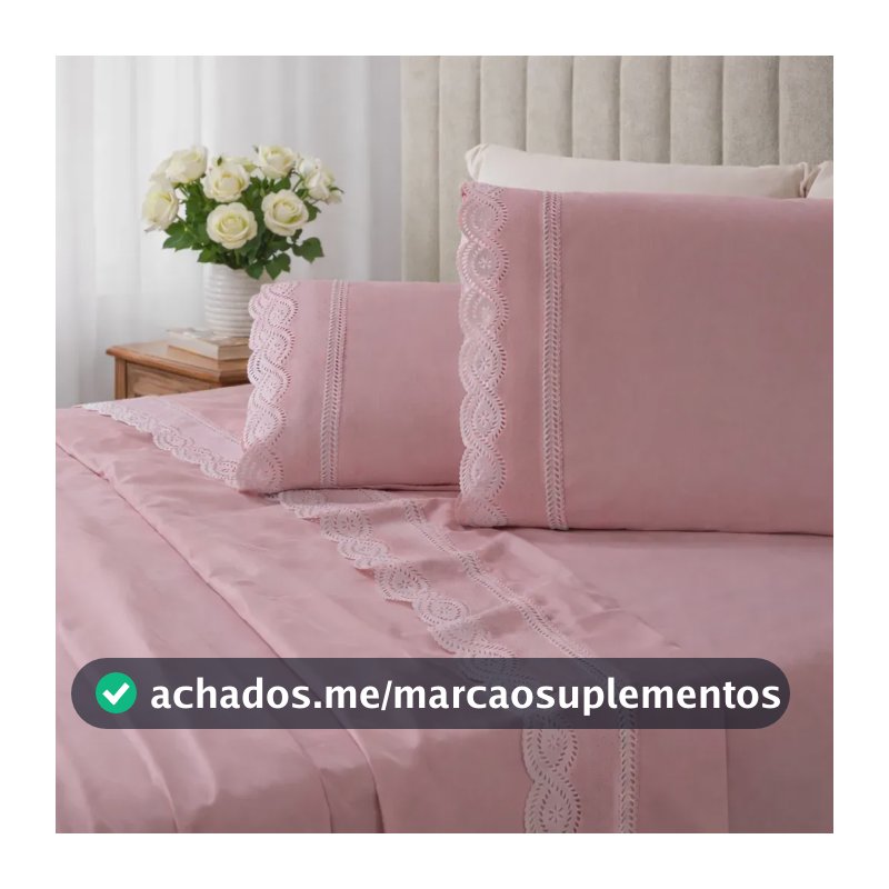 Jogo Lençol Casal Queen 400 Fios Bordado 4 Pçs Micropercal Rose Bordado