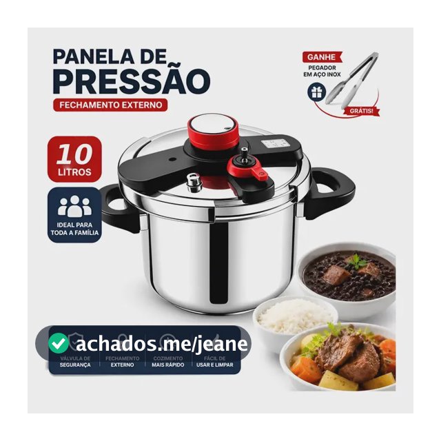 Panela De Pressão Inox Triplo Fundo Para Indução 10l Prateado-10l