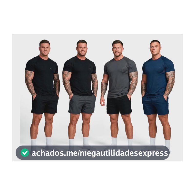 Kit 8 Peças Dry Fit 4 Camisetas + 4 Shorts Academia Sandrini Sortidos Liso M