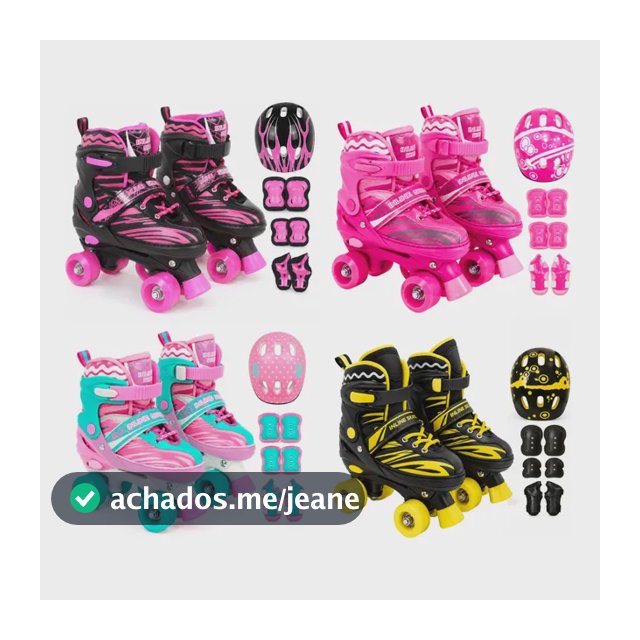 Patins Infantil Roller 4 Rodas + Capacete Proteção Ajustável
