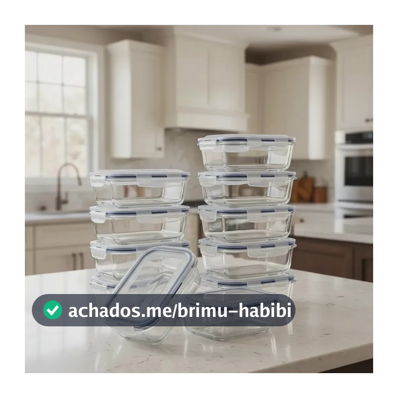 Kit 10 Potes Vidro Borossilicato Hermético Freezer E Forno