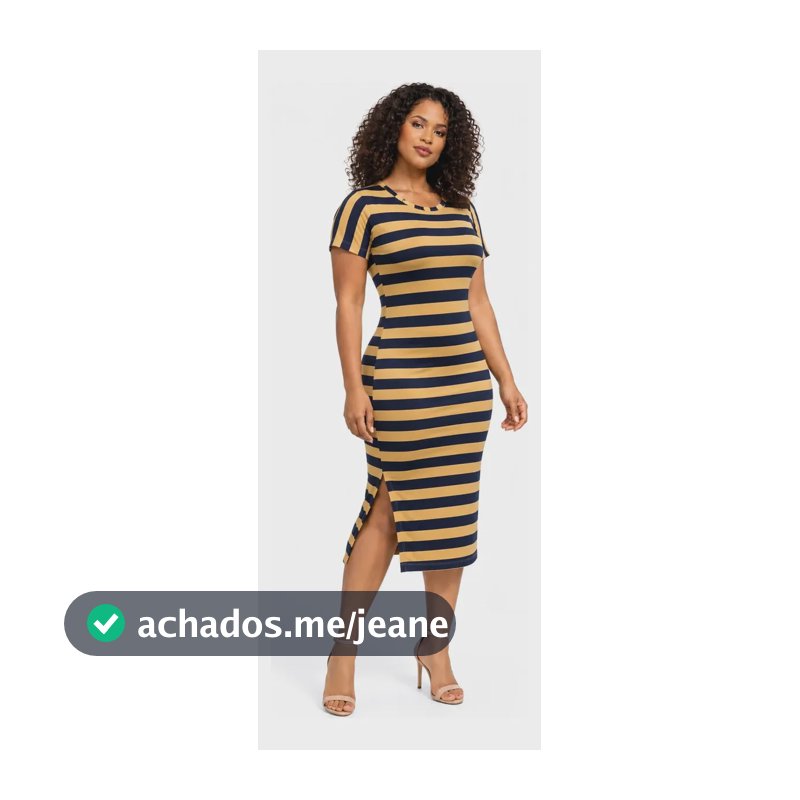 Vestido Midi Feminino Listrado Manga Curta Com Fenda Azul Com Caramelo Listras G2