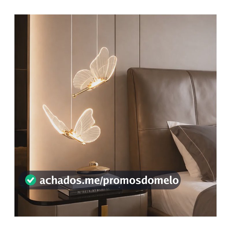 Luminária Pendente LED em Formato de Borboleta, Luminária Decorativa Moderna com Design Elegante 110–265V, Luz Tricolor Ajustável, Ideal para Quartos, Mesas de Cabeceira e Corredores, Tieesa Dourado