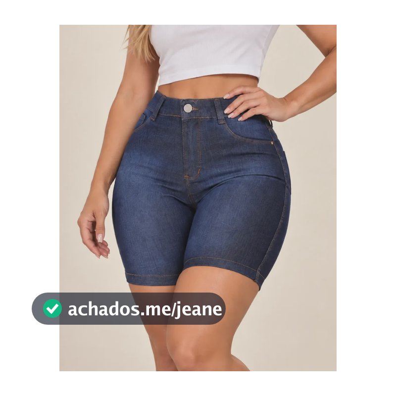 Short Jeans Feminino Meia Coxa Cintura Alta Com Lycra Azul-escuro 40