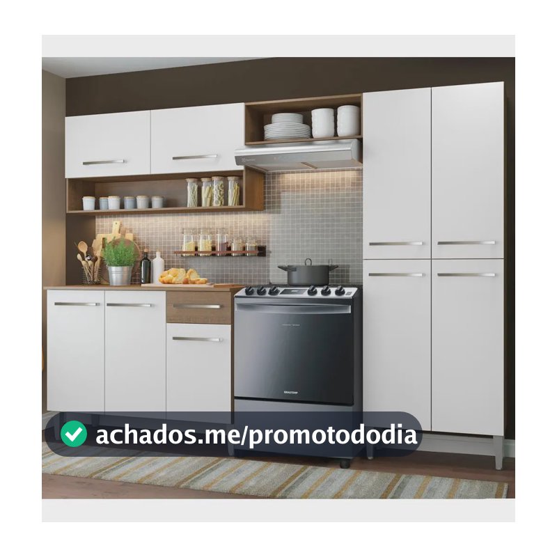 Cozinha Compacta Madesa Emilly Pop Armário Balcão Paneleiro Cor Branco Marrom