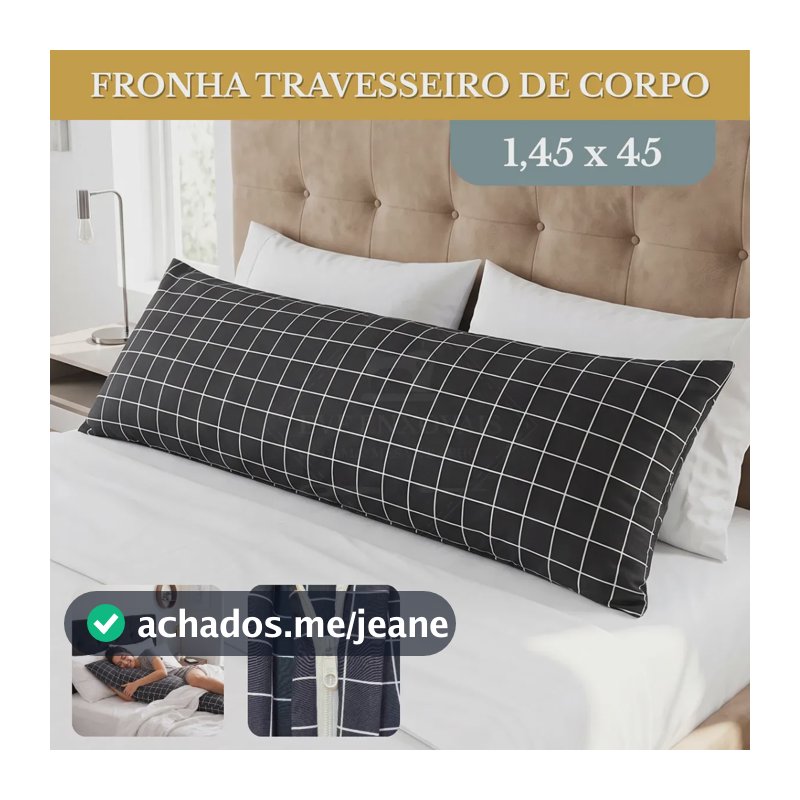 Fronha Grid Para Travesseiro De Corpo Xuxao 1,45x45 Macia Com Ziper Traseiro Tecido Respiravel Conforto E Durabilidade
