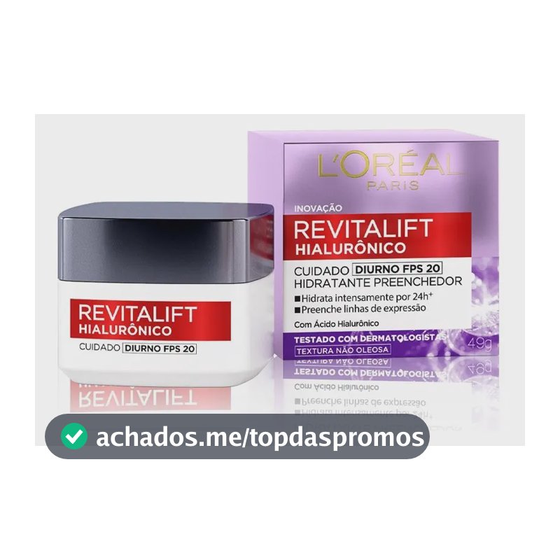 L'Oréal Paris Revitalift Hialurônico Creme Hidratante Facial Antirrugas Diurno, Reduz Linhas Finas, Uniformiza a Pele, Melhora a Textura e Firmeza, 49g