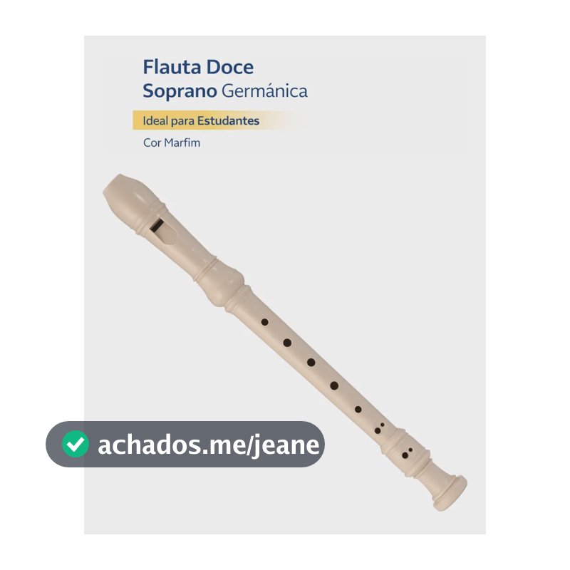 Flauta Doce Germânica Soprano Alemã Com Bag E Vareta De Limpeza Cor Creme