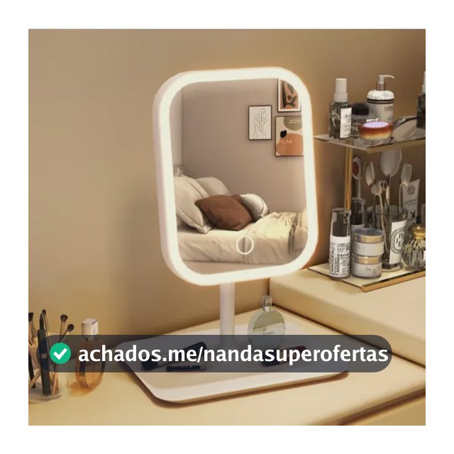 Espelho Led De Mesa Touch Recarregável Usb E 3 Cores De Luz Retangular - Branco
