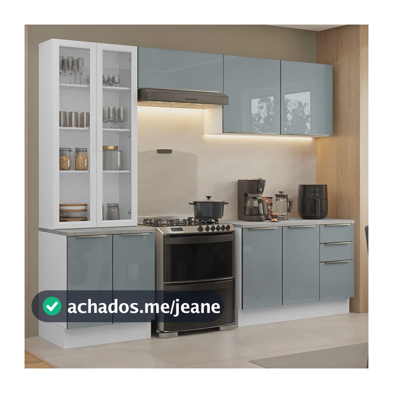 Armário De Cozinha Completa 270cm Lux Madesa 04 Bc Cor Branco/Cinza