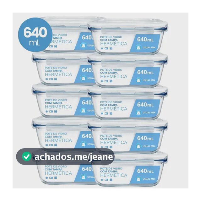 Kit 10 Pote Vidro Hermético Marmita 640ml Micro-ondas Freezer Forno Organização Geladeira