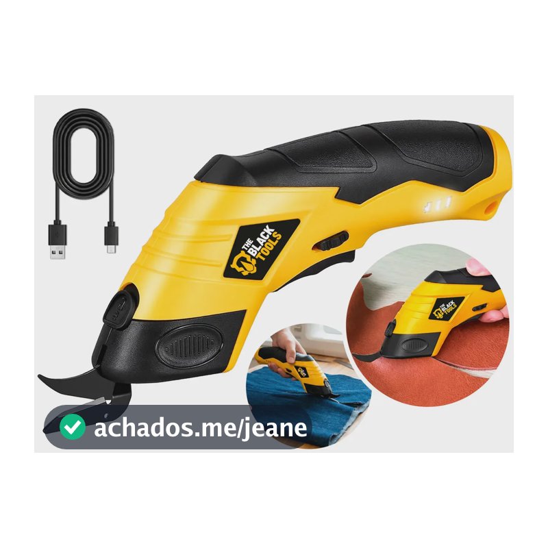 Tesoura Elétrica Portátil Usb 4.2v Multiuso Corta Tecido Eva Papelão Couro Papel Plástico Bivolt TMT420B The Black Tools