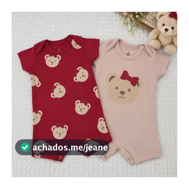 Kit 2 Macacão Romper Bebê Menina Verão Algodão Rn Ao Gg Ursa Multicolorido Ursa Gg