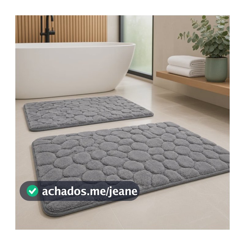 Kit2 Tapete Banheiro Antiderrapante Absorvente Seca Rápido Cinza Liso
