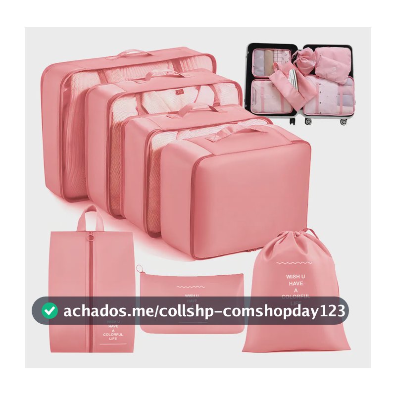 Kit Organizador de Mala com 7 Necessaires Impermeáveis para Viagem