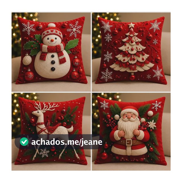Kit 4 Capas De Almofadas Decorativas 45x45 - Estampadas Natal Vermelha