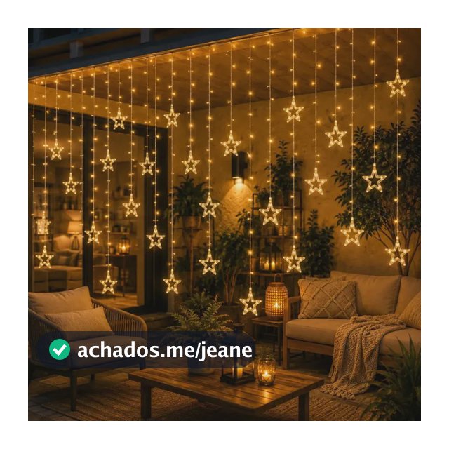 Cascata De Natal Estrelas Bivolt 110 Leds Com 8 Funções Branco Quente 127/220v