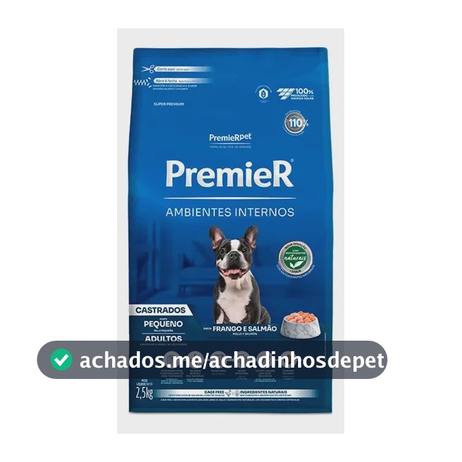 Premier Ambientes Internos Cães Adultos Porte Pequeno Castrados 2,5kg