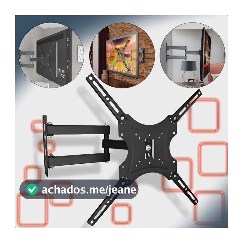 Suporte Articulado Tv Parede 14 A 55 Pol Até 50kg Preto Tv Smart Plasma Led Lcd Com Parafusos Preto