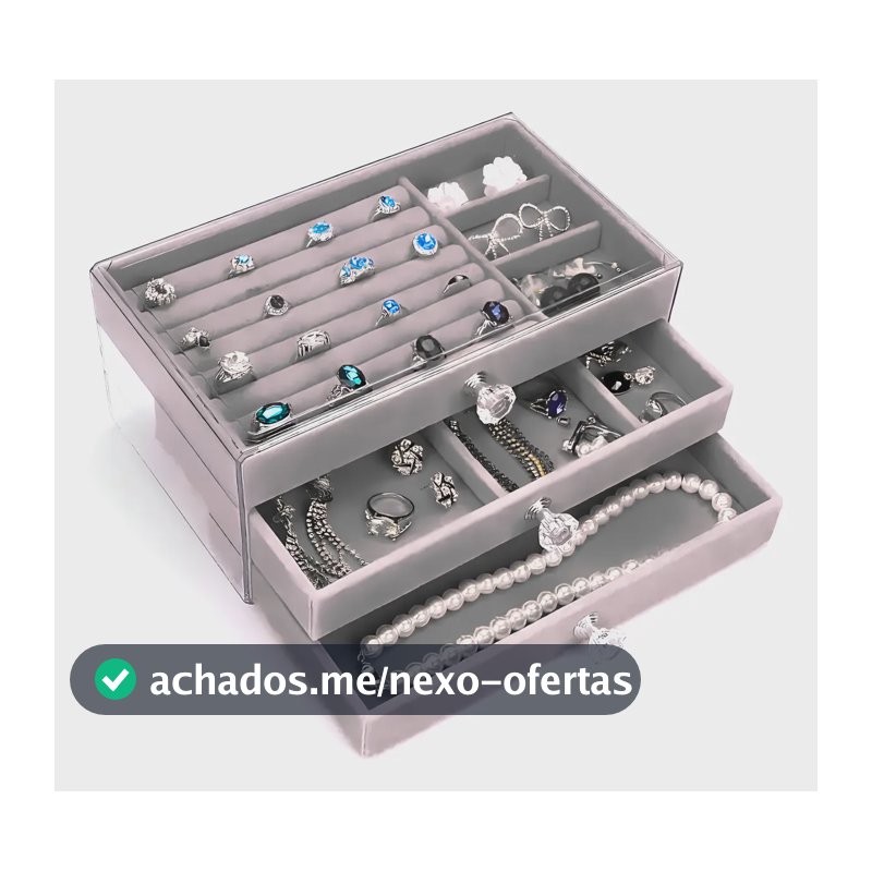 Caixa Acrílico Porta Joias 3 Gavetas Luxo Expositor Viagem Cor Cinza