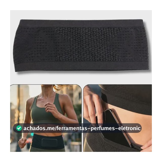 Cinta Pochete Corrida Porta Celular + E-book Fitness Habitos Preto Texturizado Tam. P